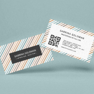 Colourful Grey Stripes Pastel Colours QR CODE Business Card