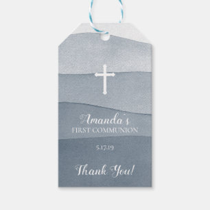 Colourful Grey Watercolor Holy Communion Favour Gift Tags