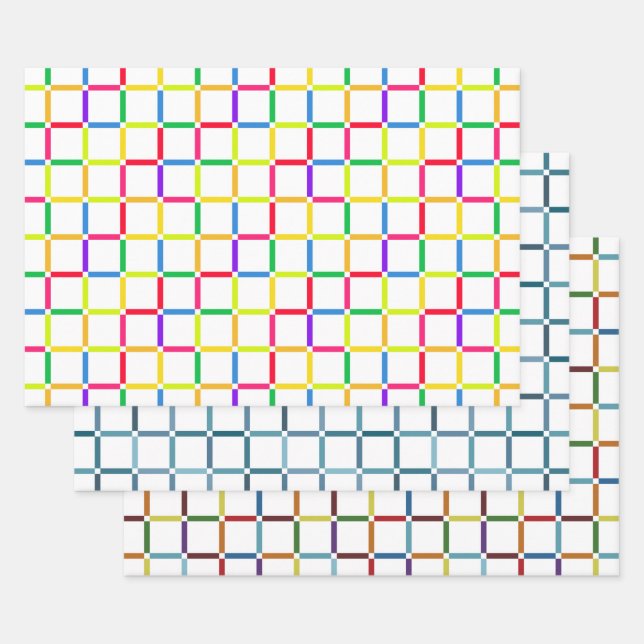 Colourful Grid Negative Space Art-Inspired Colours Wrapping Paper Sheet (Set)