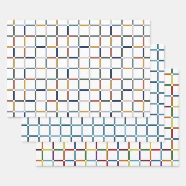 Colourful Grid Negative Space Art-Inspired Colours Wrapping Paper Sheet (Set)