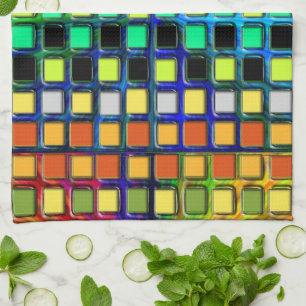 Colourful Grid-Tiled by Shirley Taylor Kitchen Towel