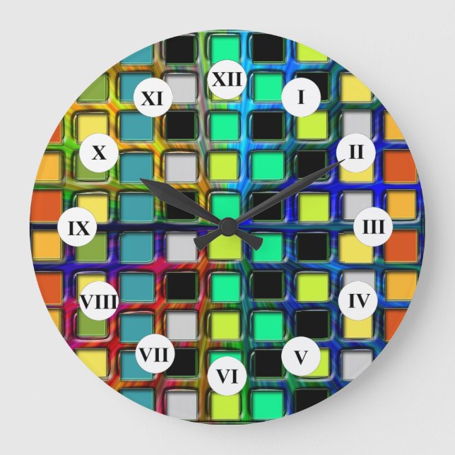 Colourful Grid-Tiled by Shirley Taylor Large Clock (Front)