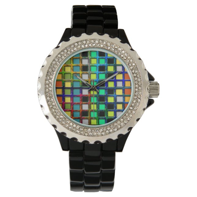 Colourful Grid-Tiled by Shirley Taylor Watch (Front)