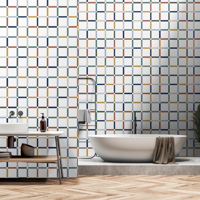 Colourful Grid with Negative Space Art Nouveau Wallpaper (Bathroom)