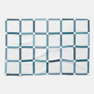 Colourful Grid with Negative Space Sea Tones Colou Kitchen Towel