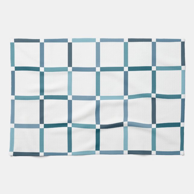 Colourful Grid with Negative Space Sea Tones Colou Kitchen Towel (Horizontal)