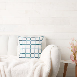 Colourful Grid with Negative Space Sea Tones Colou Throw Pillow