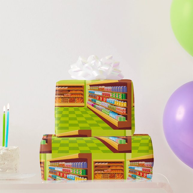 Colourful Grocery Store Aisle and Bakery  Wrapping Paper (Creator Uploaded)