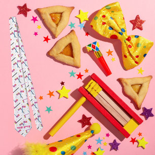 Colourful Grogger Hebrew Happy Purim Tie
