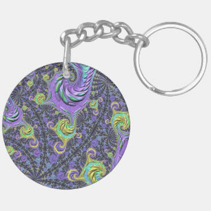 Colourful Groovy Boho Hippie Funky Abstract Fracta Keychain