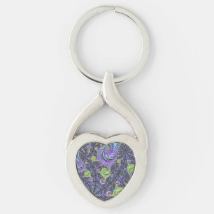 Colourful Groovy Boho Hippie Funky Abstract Fracta Keychain