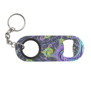 Colourful Groovy Boho Hippie Funky Abstract Fracta Keychain Bottle Opener