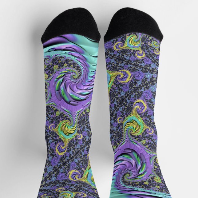 Colourful Groovy Boho Hippie Funky Abstract Fracta Socks (Top)