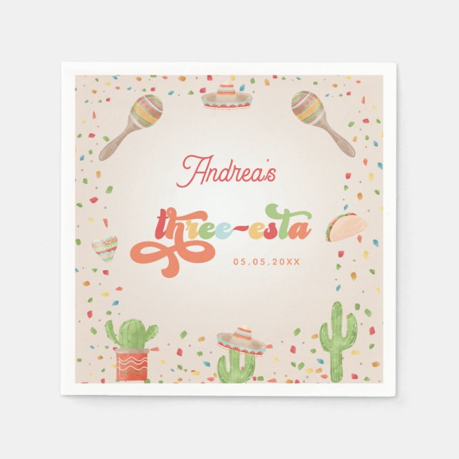 Colourful Groovy Fiesta 3rd Birthday Three-esta Napkin (Front)