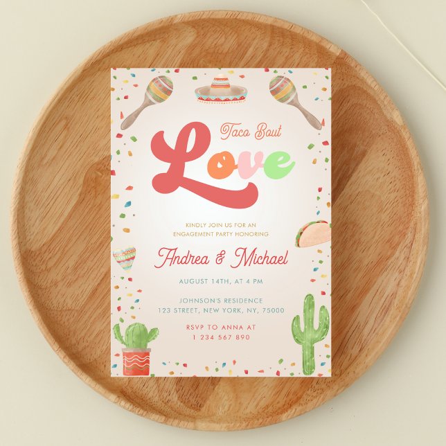 Colourful Groovy Fiesta Retro Mexican Engagement Invitation (Creator Uploaded)