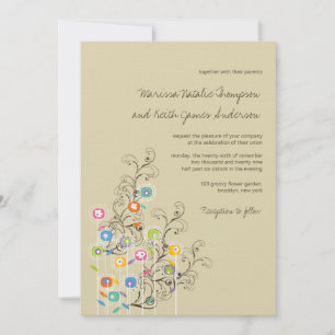 Colourful Groovy Flowers Garden Whimsical Wedding Invitation