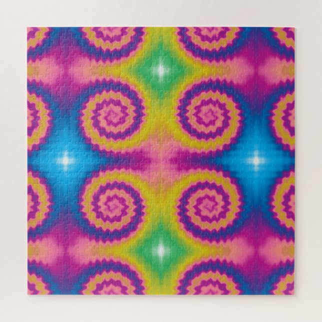 Colourful groovy funky retro tie dye pattern big jigsaw puzzle (Vertical)
