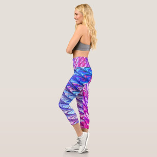 Colourful Groovy Funky Trippy Waves Abstract Art Capri Leggings