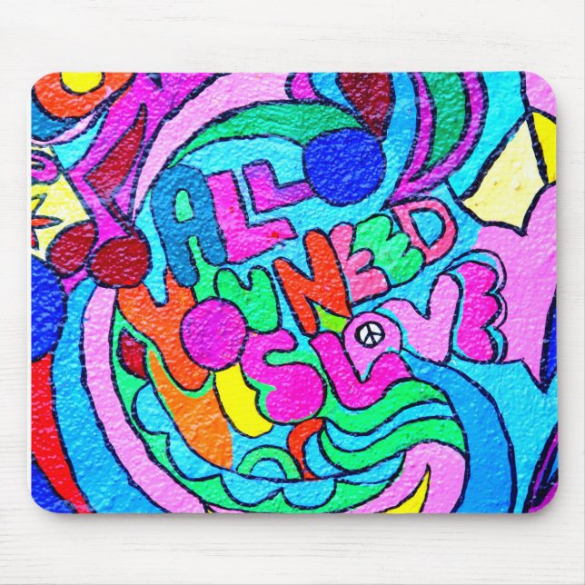 colourful groovy love and peace mousepad (Front)
