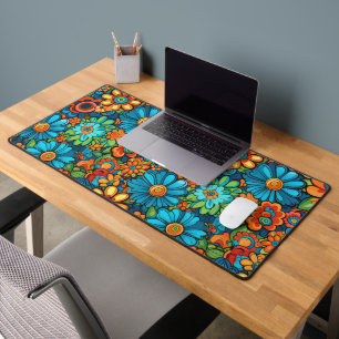 Colourful groovy mood flowers pattern desk mat