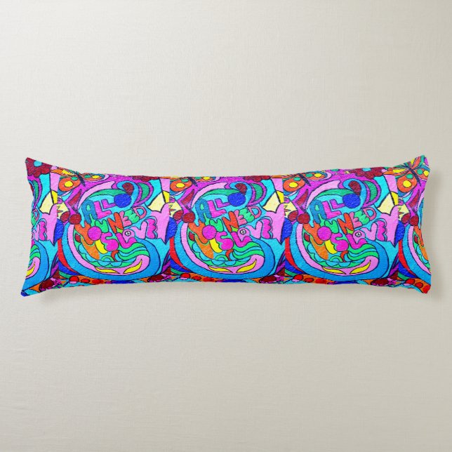 colourful groovy peace and love body pillow (Front)