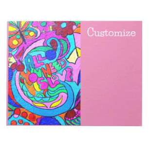 colourful groovy peace and love notepad