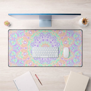 Colourful Groovy Psychedelic Boho Hippie Mandala Desk Mat