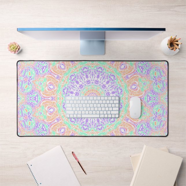 Colourful Groovy Psychedelic Boho Hippie Mandala Desk Mat (Office 1)