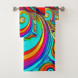 Colourful Groovy Rainbow Swirls Bath Towel Set