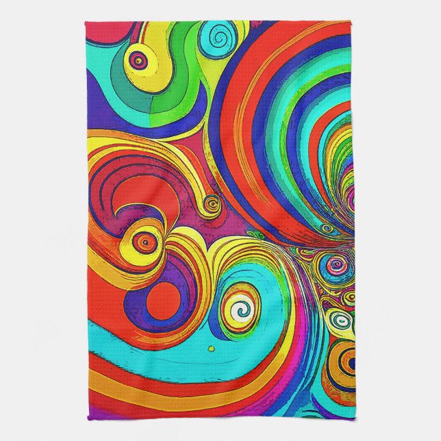 Colourful Groovy Rainbow Swirls Kitchen Towel (Vertical)