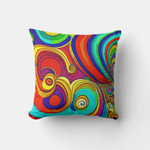 Colourful Groovy Rainbow Swirls Throw Pillow
