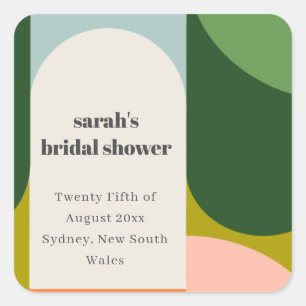Colourful Groovy Retro Arch Abstract Bridal Shower Square Sticker