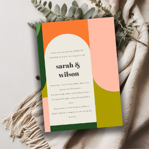 Colourful Groovy Retro Arch Abstract Couples Showe Invitation