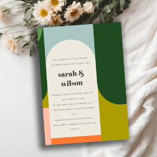 Colourful Groovy Retro Arch Abstract Couples Showe Invitation
