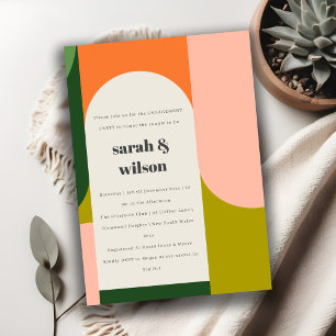 Colourful Groovy Retro Arch Abstract Engagement Invitation