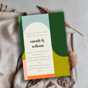 Colourful Groovy Retro Arch Abstract Engagement Invitation