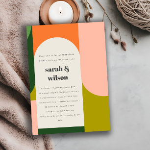 Colourful Groovy Retro Arch Bold Rehearsal Dinner Invitation