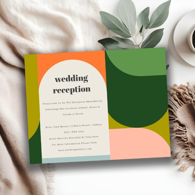 Colourful Groovy Retro Arch Bold Wedding Reception Enclosure Card (Creator Uploaded)