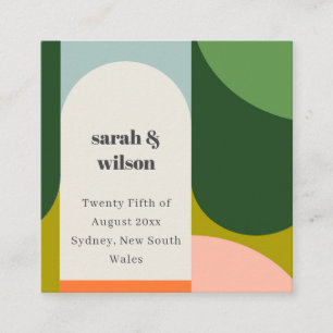 Colourful Groovy Retro Arch Bold Wedding Website Square Business Card