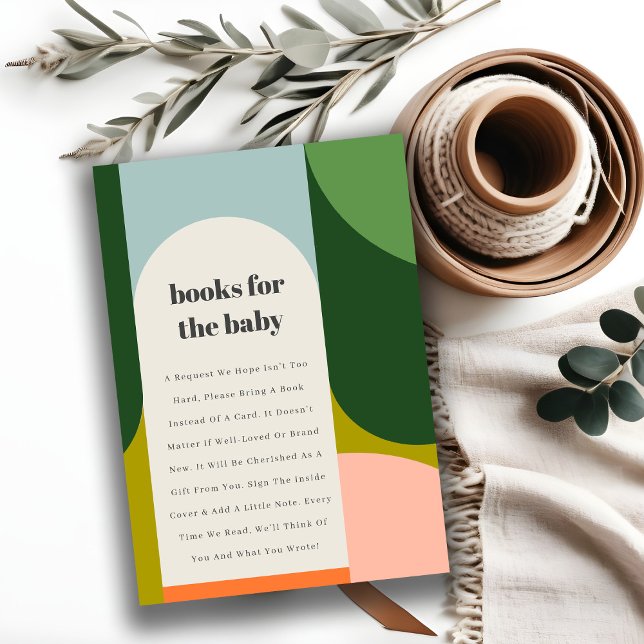 Colourful Groovy Retro Arch Books for Baby Shower  Enclosure Card (Creator Uploaded)