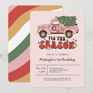 Colourful Groovy Retro Christmas Birthday Invitation