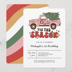 Colourful Groovy Retro Christmas Birthday Invitation