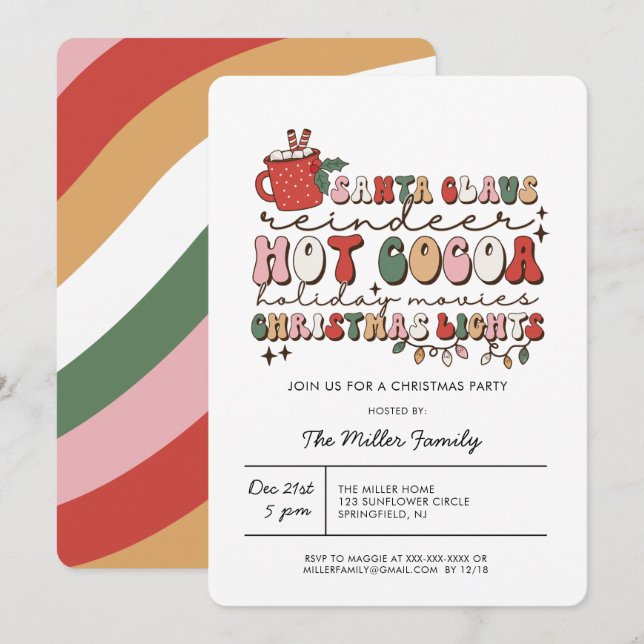 Colourful Groovy Retro Christmas Party Invitation (Front/Back)