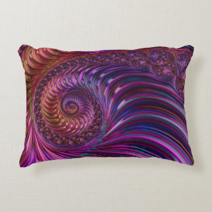 Colourful Groovy Trippy Funky Spiral Fractal Art Accent Pillow