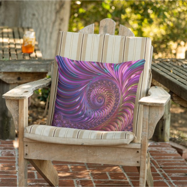 Colourful Groovy Trippy Funky Spiral Fractal Art Outdoor Pillow (Chair)