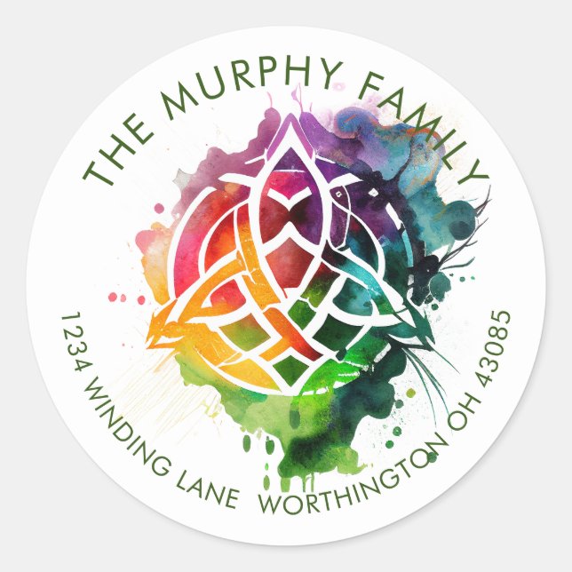 Colourful Grunge Celtic Watercolor Design Classic Round Sticker (Front)