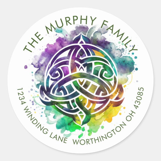 Colourful Grunge Celtic Watercolor Design Classic Round Sticker (Front)