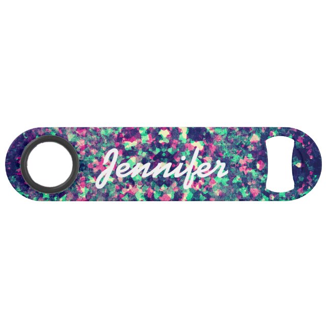 Colourful Grunge Kaleidoscope Pattern Monogram Speed Bottle Opener (Front (Horizontal))