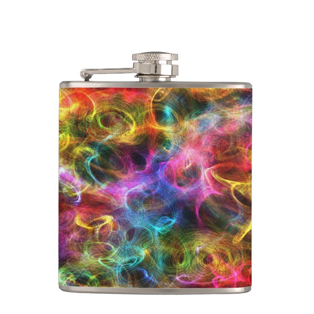 Colourful Grunge Random Swirls Hip Flask (Front)