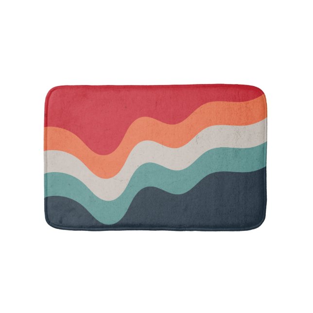 Colourful grunge retro style waves bath mat (Front)